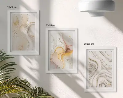 Bilderwand mit abstrakten warmen Mustern und eleganten Motiven