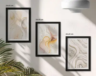 Bilderwand mit abstrakten warmen Mustern und eleganten Motiven