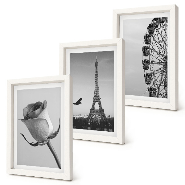 Bilderset mit rahmen Rosa Eiffelturm und Riesenrad in Monochrom