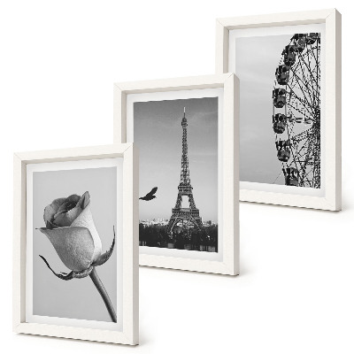 Bilderset mit rahmen Rosa Eiffelturm und Riesenrad in Monochrom