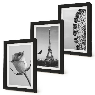 Bilderset mit rahmen Rosa Eiffelturm und Riesenrad in Monochrom