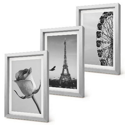 Bilderset mit rahmen Rosa Eiffelturm und Riesenrad in Monochrom