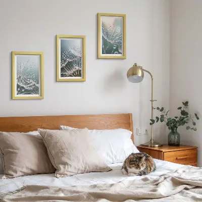 Bilderwand mit Wassertropfen auf den zarten Trieben des Löwenzahns