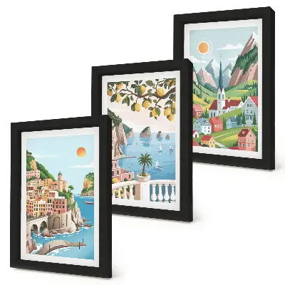 Bilderwand mit malerischen Landschaften von Meer und Zitrusfrüchten