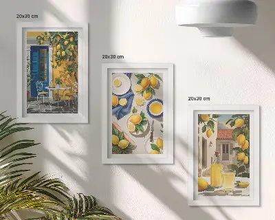 Fotowand mit Zitronengarten sowie Zitronen und Getränken auf dem Tisch
