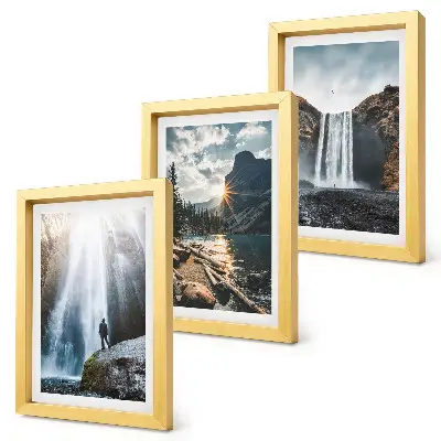 Bilderwand mit Wasserfällen in den Bergen und wunderschönen Naturlandschaften