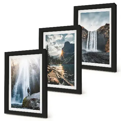 Bilderwand mit Wasserfällen in den Bergen und wunderschönen Naturlandschaften