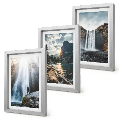 Bilderwand mit Wasserfällen in den Bergen und wunderschönen Naturlandschaften