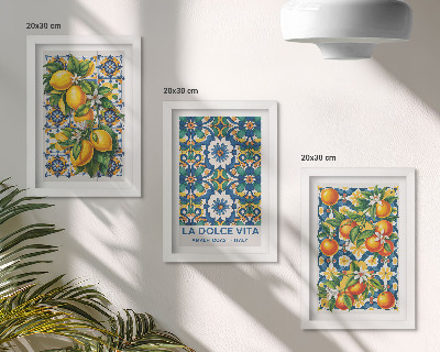 Bilderset mit rahmen Poster mit Zitrusmotiven und farbenfrohen abstrakten Mustern