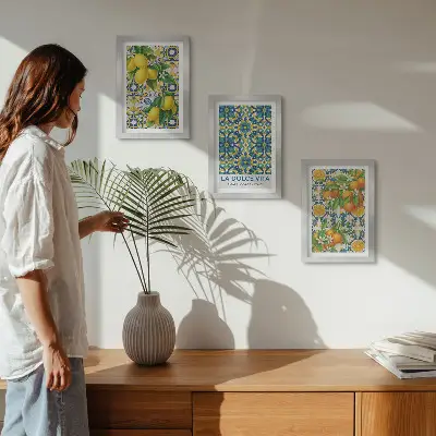 Fotowand mit Zitronenblüten und Orangen nach italienischer Art