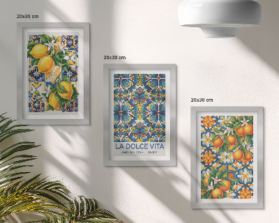 Bilderwand Zitronen- und Orangenblüten in farbenfrohen Mustern