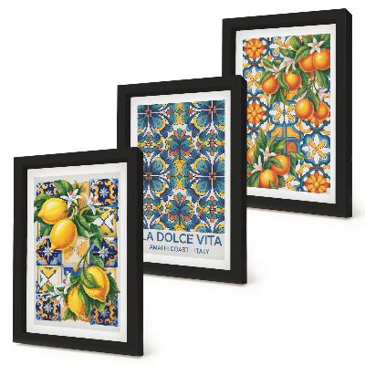 Bilderwand Zitronen- und Orangenblüten in farbenfrohen Mustern
