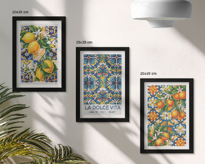 Bilderwand Zitronen- und Orangenblüten in farbenfrohen Mustern