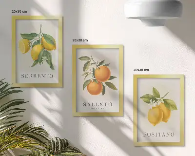 Bilderset mit Rahmen mit Zitronen und Orangen von der Amalfiküste in Italien