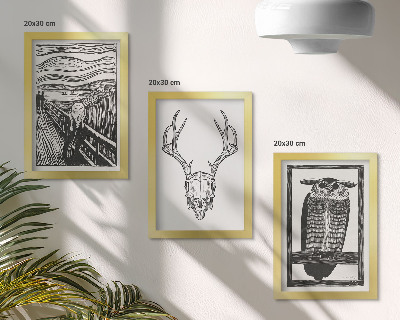 Bilderwand Inspiriert vom Scream-Bild mit Totenkopf und Eule im Grafikstil