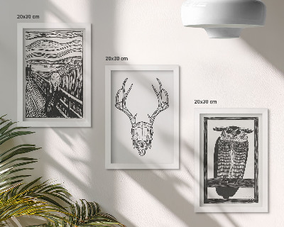 Bilderwand Inspiriert vom Scream-Bild mit Totenkopf und Eule im Grafikstil