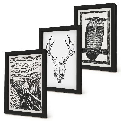 Bilderwand Inspiriert vom Scream-Bild mit Totenkopf und Eule im Grafikstil