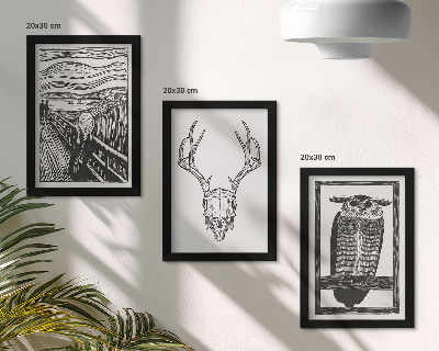 Bilderwand Inspiriert vom Scream-Bild mit Totenkopf und Eule im Grafikstil