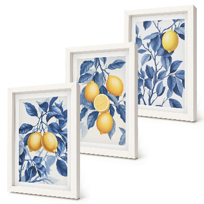 Bilderwand Zitronen an Zweigen mit blauen Blättern