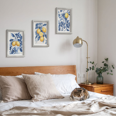 Bilderwand Zitronen an Zweigen mit blauen Blättern