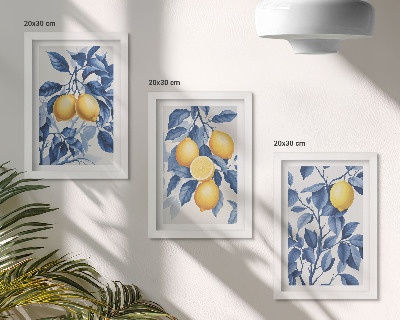 Bilderwand Zitronen an Zweigen mit blauen Blättern