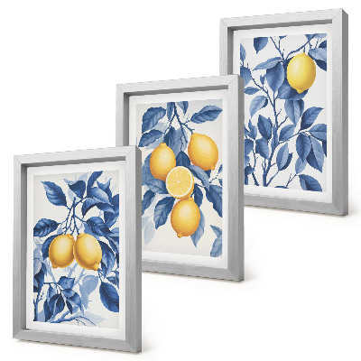 Bilderwand Zitronen an Zweigen mit blauen Blättern