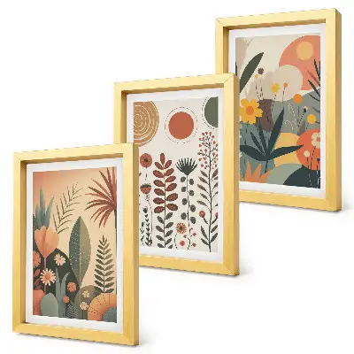 Bilderwand mit Boho-Pflanzenmuster in warmen Farbtönen und natürlichem Flair