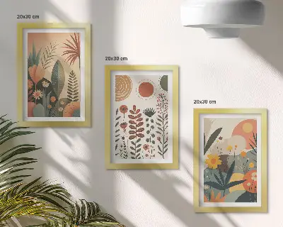Bilderwand mit Boho-Pflanzenmuster in warmen Farbtönen und natürlichem Flair