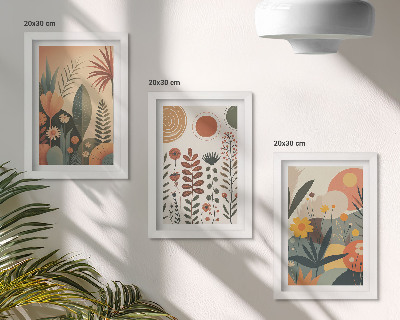 Bilderwand Boho-Pflanzenmuster in warmen Farbtönen mit natürlichem Flair