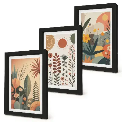 Bilderwand mit Boho-Pflanzenmuster in warmen Farbtönen und natürlichem Flair