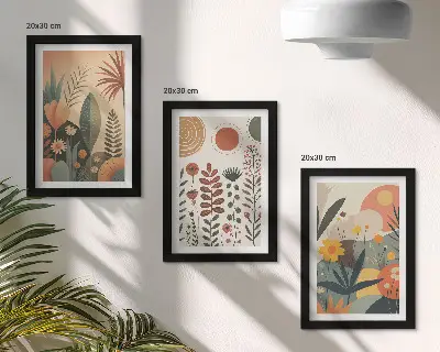 Bilderwand mit Boho-Pflanzenmuster in warmen Farbtönen und natürlichem Flair