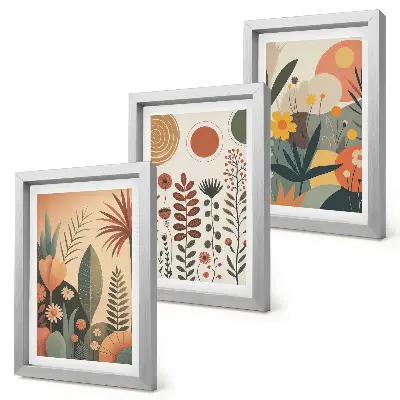 Bilderwand mit Boho-Pflanzenmuster in warmen Farbtönen und natürlichem Flair