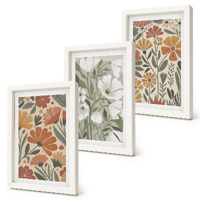 Bilderset mit rahmen Blumenmuster in Orange- und Grüntönen