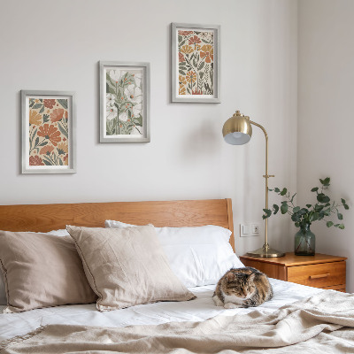 Bilderset mit rahmen Blumenmuster in Orange- und Grüntönen