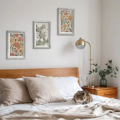 Bilderset mit Rahmen mit Blumenmuster in Orange- und Grüntönen