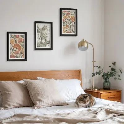 Bilderset mit Rahmen mit Blumenmuster in Orange- und Grüntönen