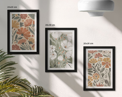 Bilderset mit rahmen Blumenmuster in Orange- und Grüntönen