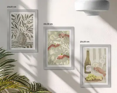 Fotowand mit Olivenblüten und rustikalen Cocktails