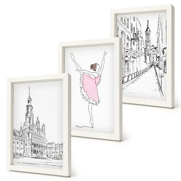 Fotowand mit stilvollen Motiven von tanzenden Ballerinen und Architektur