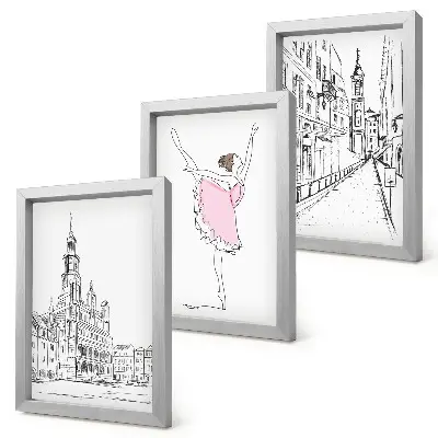 Fotowand mit stilvollen Motiven von tanzenden Ballerinen und Architektur