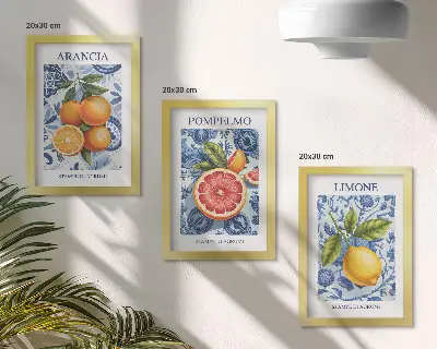 Bilderwand mit Vintage-Illustrationen von Zitrusfrüchten