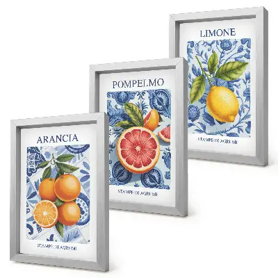 Bilderwand mit Vintage-Illustrationen von Zitrusfrüchten
