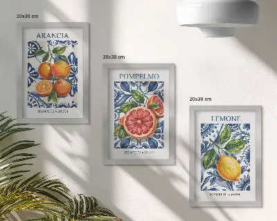 Modeplakate mit Zitrusfrüchten im italienischen Stil als Bilderset mit Rahmen