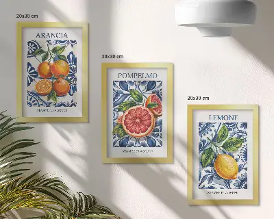 Modeplakate mit Zitrusfrüchten im italienischen Stil als Bilderset mit Rahmen