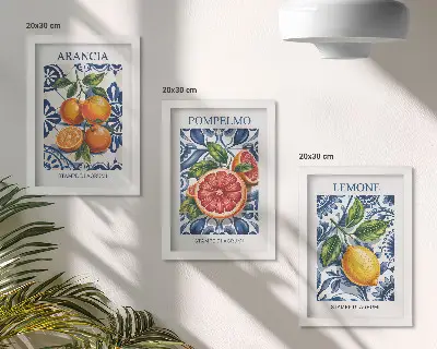 Modeplakate mit Zitrusfrüchten im italienischen Stil als Bilderset mit Rahmen