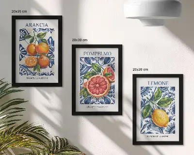 Modeplakate mit Zitrusfrüchten im italienischen Stil als Bilderset mit Rahmen