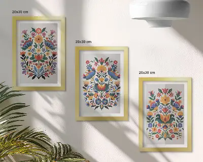 Fotowand mit Blumenmuster in kräftigen Farben auf weißem Hintergrund