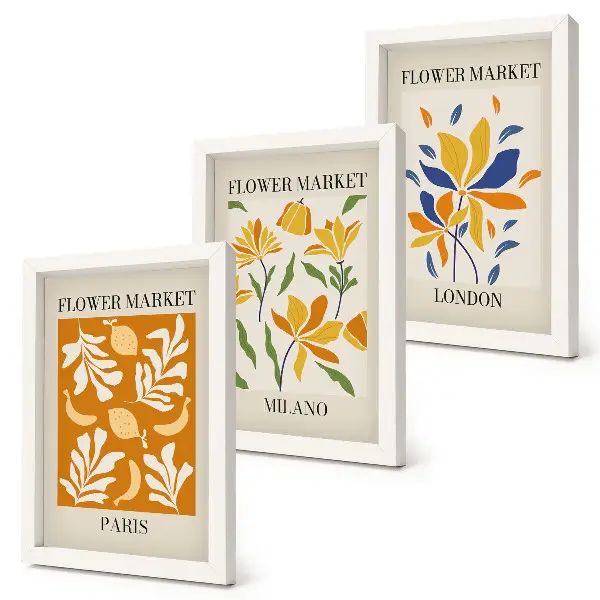 Blumenposter Paris Mailand London als Bilderset mit Rahmen