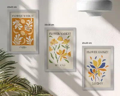 Blumenposter Paris Mailand London als Bilderset mit Rahmen