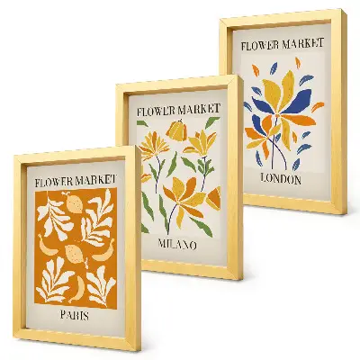 Blumenposter Paris Mailand London als Bilderset mit Rahmen